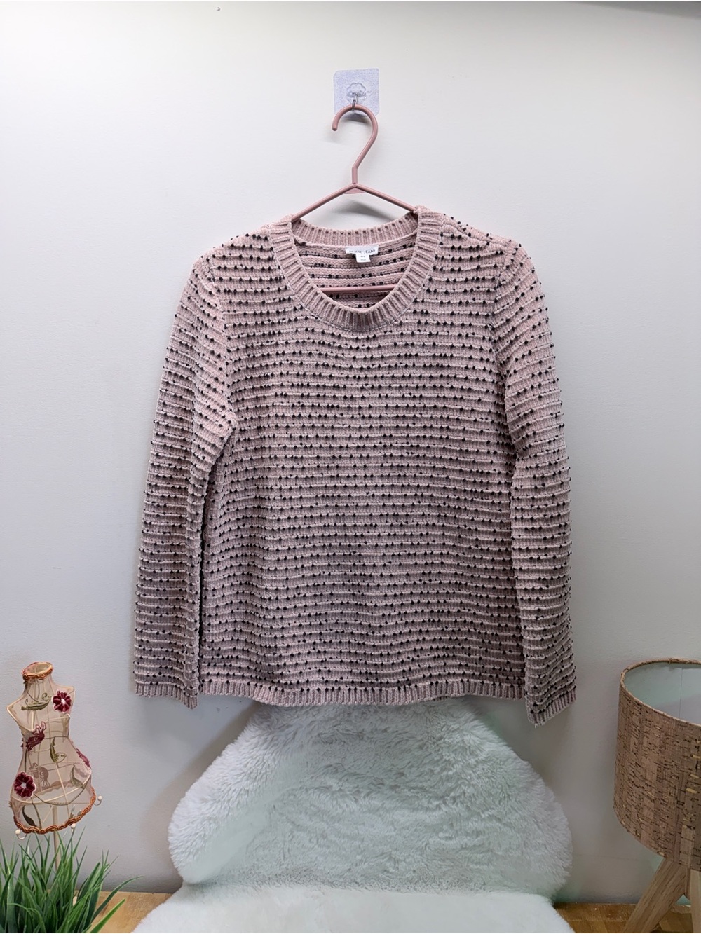 Tribal Jeans Crewneck Textured Sweater - Dusty Mauve & Navy Dots 💞